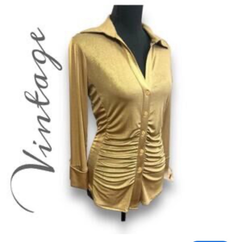 INC International Concepts Gold Shinmer Ruched Blouse